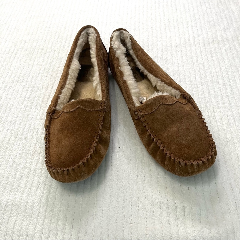 Ugg Tan Suede Slippers With Plush Lining - image 1